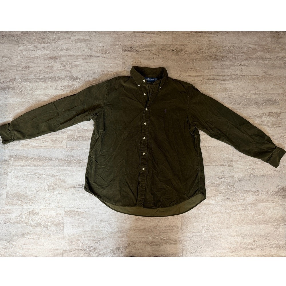 Polo Ralph Lauren Mens XL Corduroy Button Down Shirt Olive Green Classic Fit